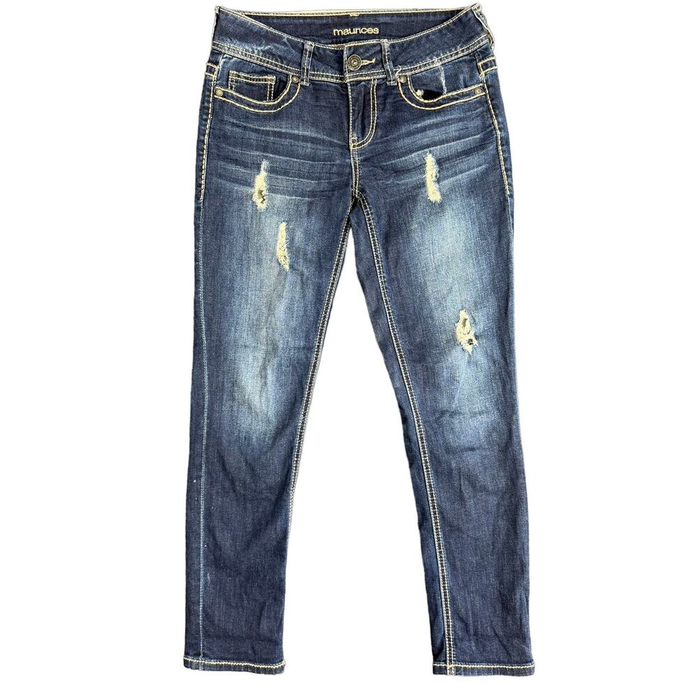 Maurices Womens Size 1/2 Blue Distressed Crop Ankle Jeans Cotton Stretch